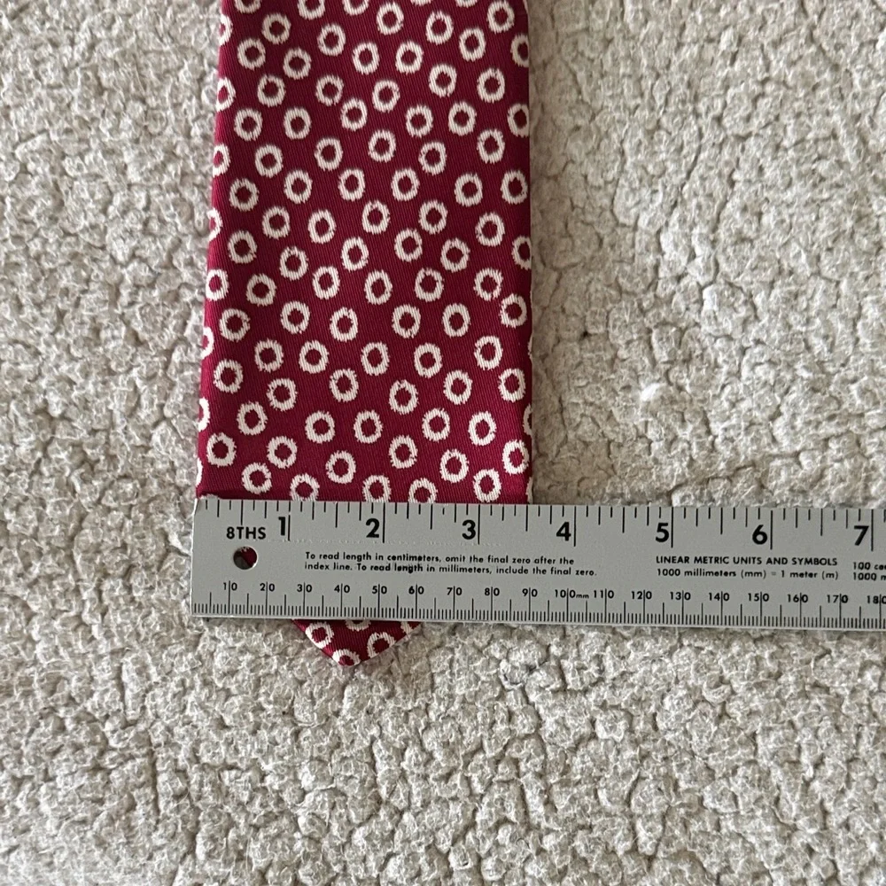 Charvet Burgundy 100% Silk Tie with White Oval Pattern Made in France